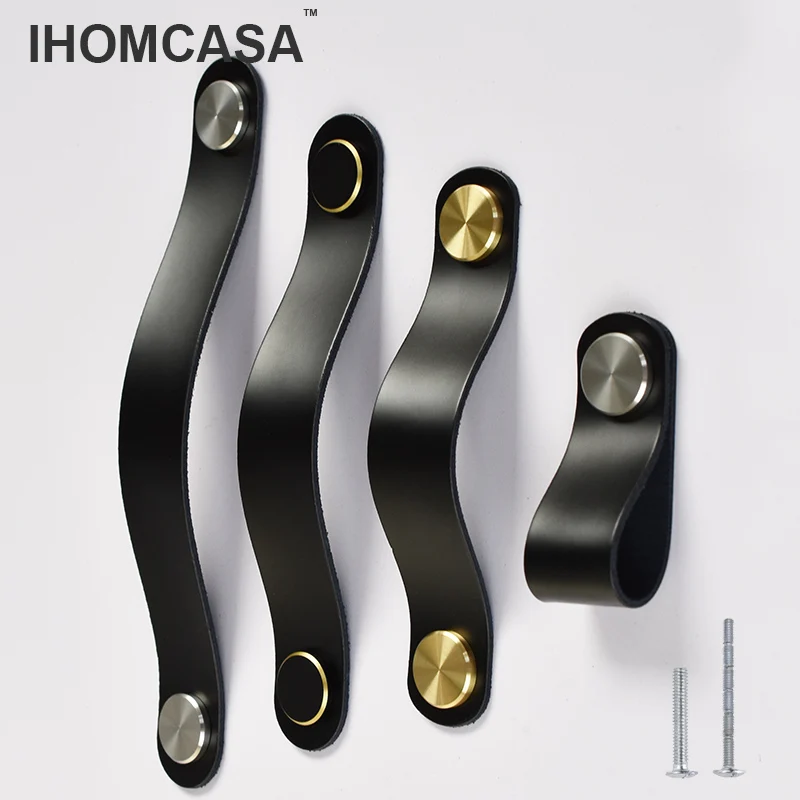 IHOMCASA черные кожаные ручки мебели и шкафа выдвижная дверь для золотой латунный