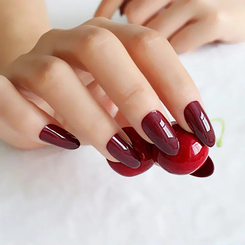 10 компл./лот накладные ногти с красным миндалем на шпильках острые кончичные
