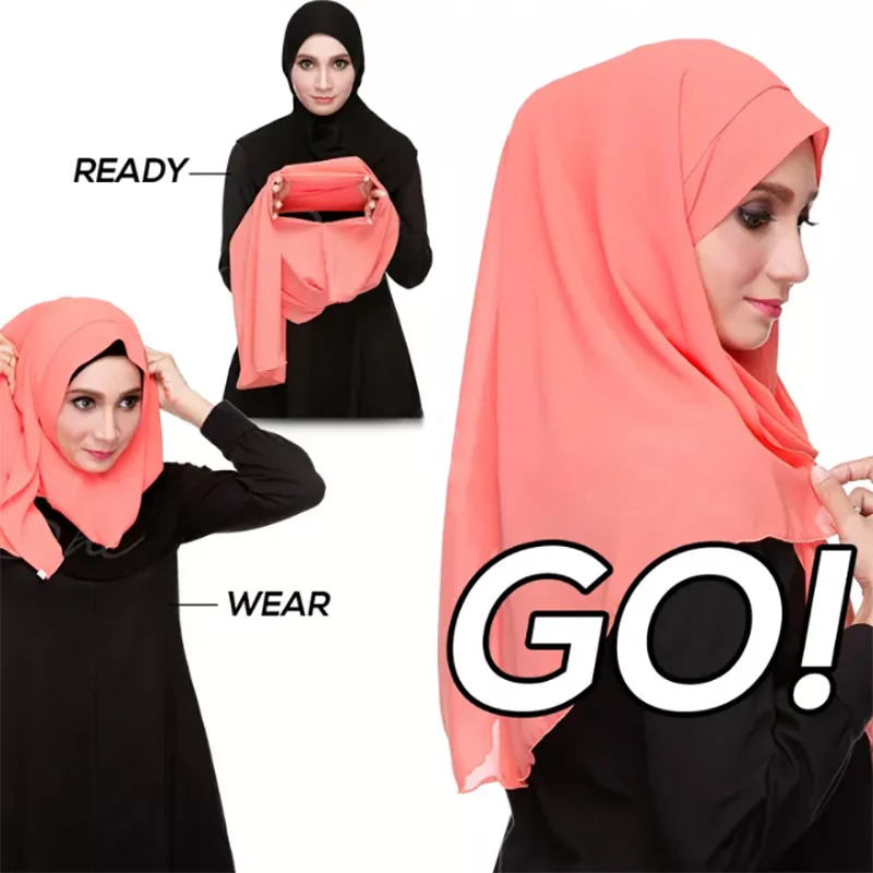 Double Loop chiffon hijab scarf foulard femme musulman shawls and wraps head scarves muslim headscarf malaysia hijab turban images - 6