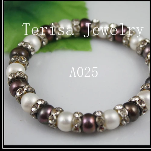 

New Arrival Round Pearl Bracelet AA 8-9MM Real Freshwater Pearl Elastic Bracelet With Rhinestone Handmade Fashion Women Jewelry