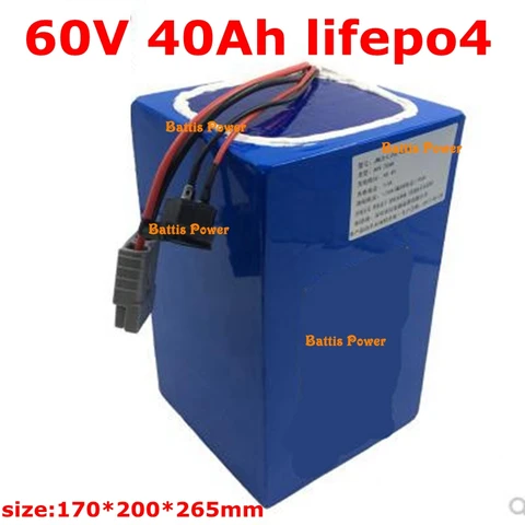 Литиевая батарея 60V 40Ah lifepo4 батарея с BMS батарея многократного цикла глубокого заряда-разряда для 3000 Вт Электрический велосипед для вилочных погрузчиков скутера/мотоцикла из AGV + 5A зарядное устройство