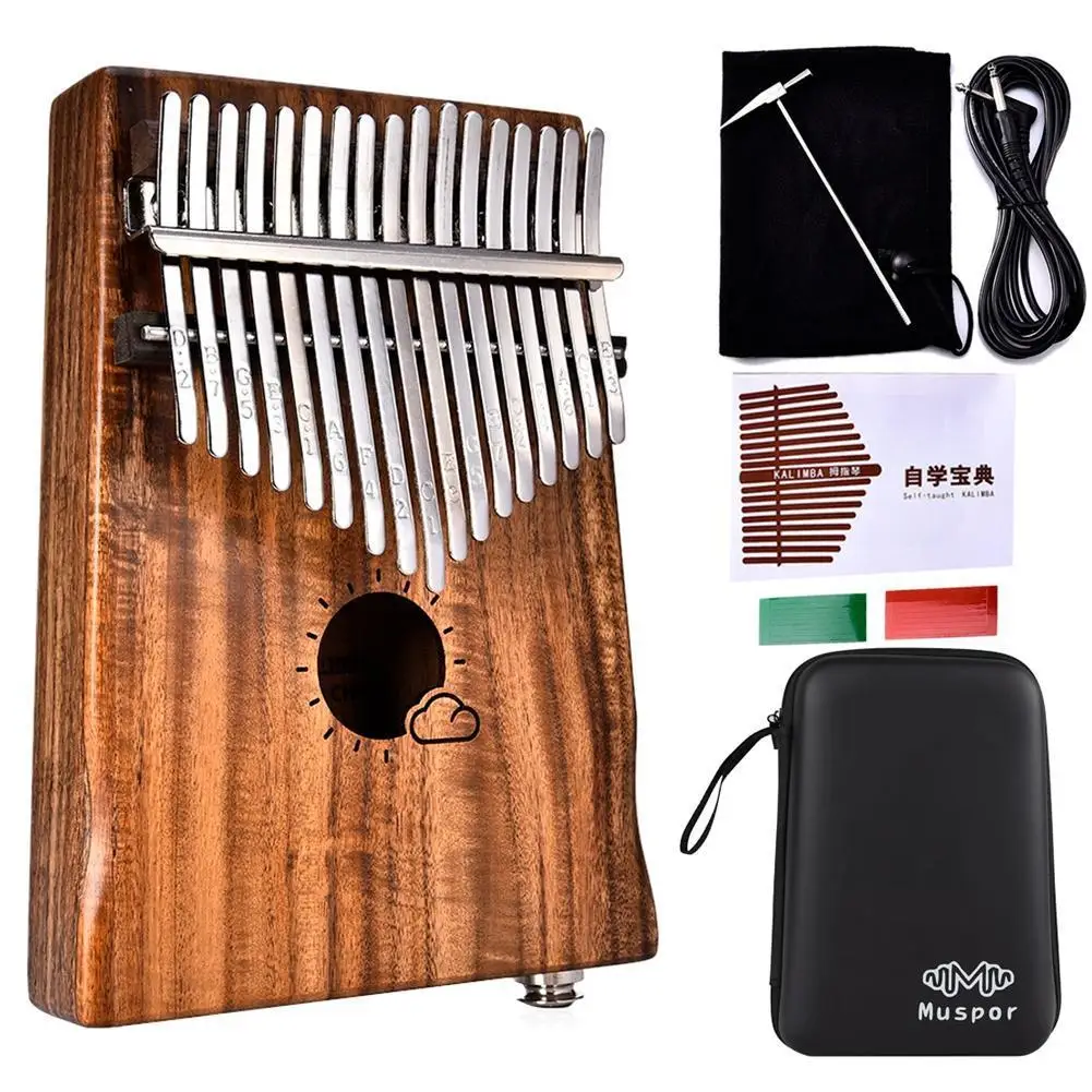 

New 1 Set Eq Acacia Mangium 17 Key Electric Pickup Thumb Piano Kalimba Eva Bag + Audio Cable Wood Color