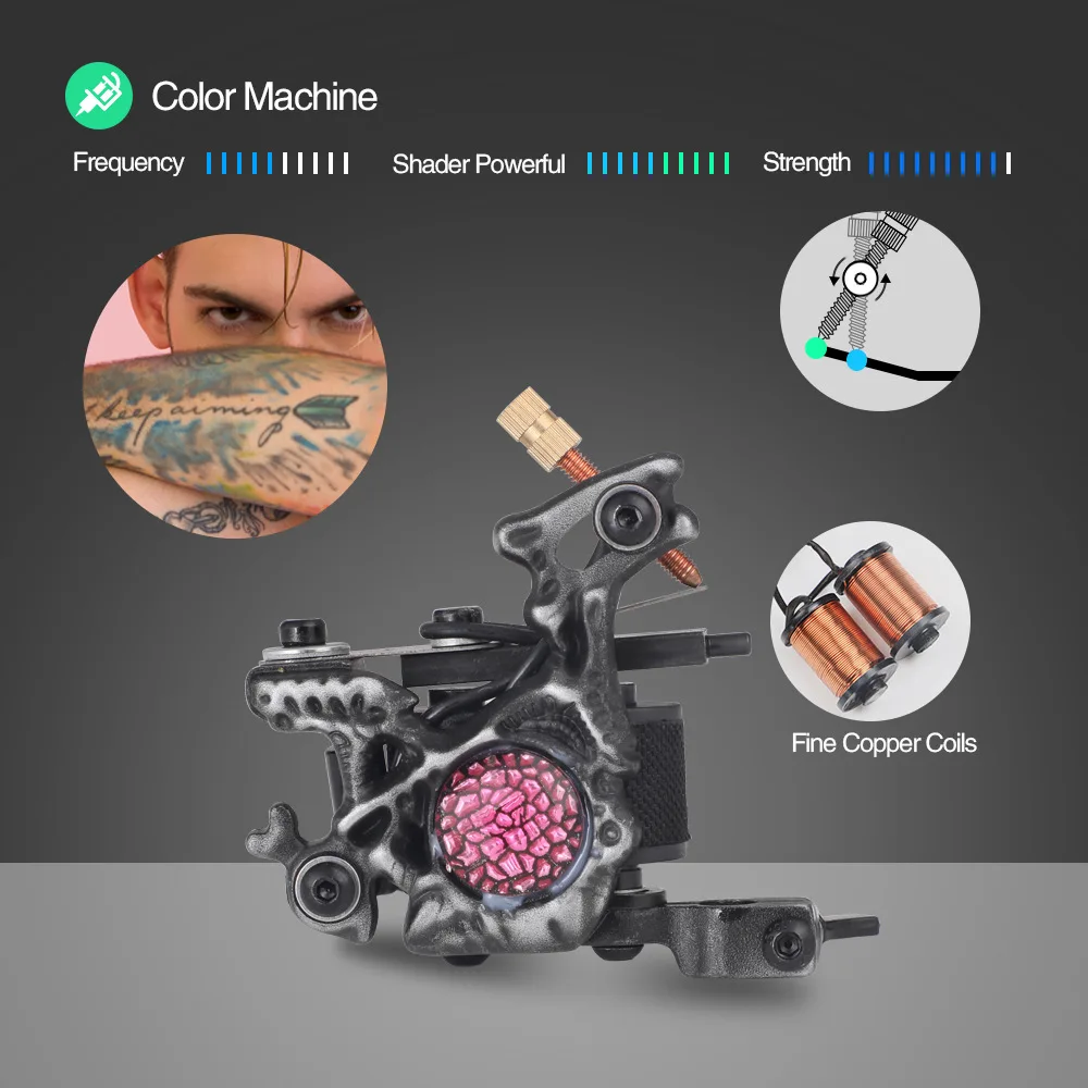 Free Shipping Beginner Complete Tattoo Kit 2 Machines Gun Set Power Supply Grips Body Art Tools Set Permanent Makeup Tattoo Set