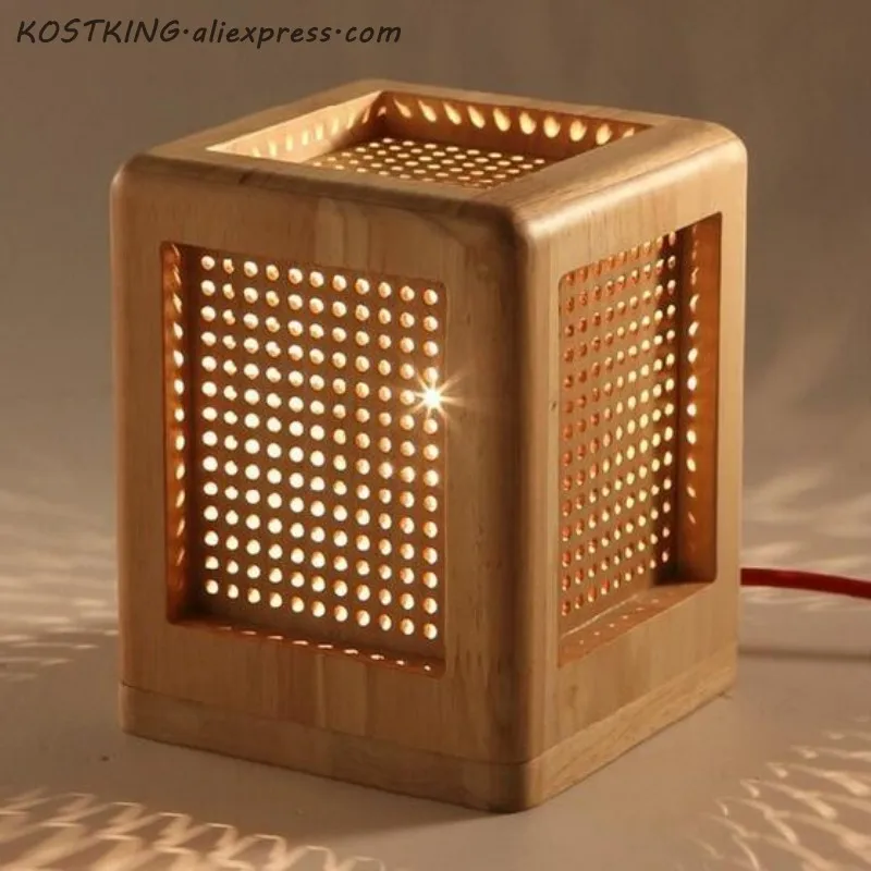 Дубовая деревянная коробка квадратная настольная лампа светильник современный