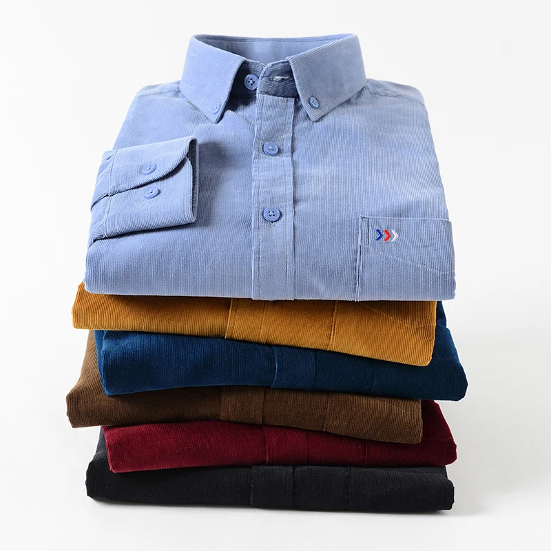 Размера плюс 7XL100% хлопок вельвет мужские рубашки с длинными рукавами для