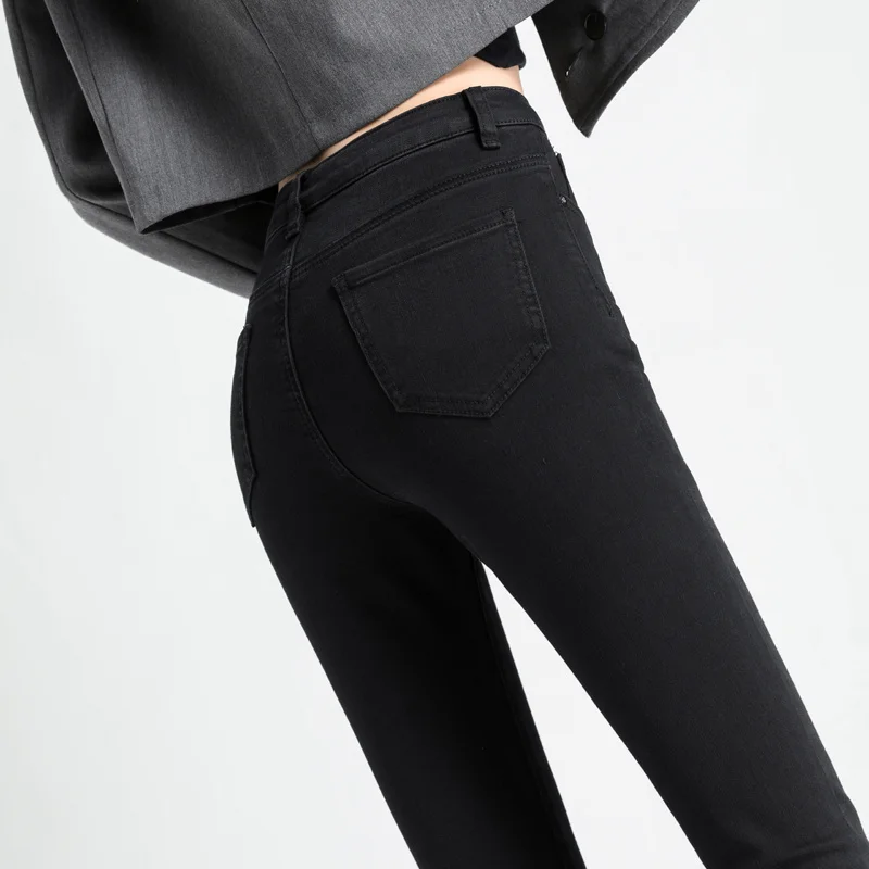 

Черные джинсы, женские узкие брюки с высокой талией, облегающие стройнящие брюки, новинка 2021, облегающие брюки для полных девушек