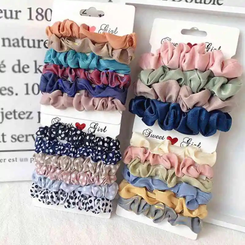 

6Pcs/Lot Fashion Women Satin Silk Scrunchies Hair Ties Candy Color Elastic Rubber Bands Girls Ponytail Holders Hair Accessories