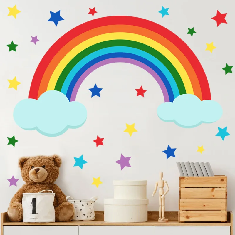 

Wall Stickers Stars Rainbow Pattern Removable PVC Self-Adhesive Stickers Bedroom Living Room Decorative Wallpaper Home Decor