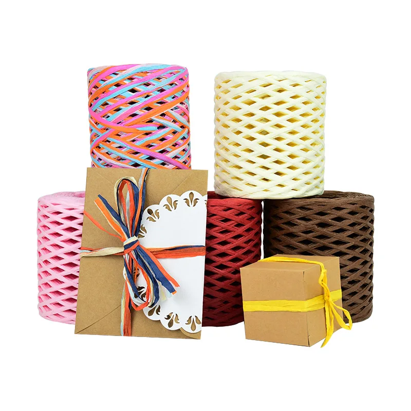 200m/Roll Hand-knitted Lafite Raffia Straw Paper Cord Ribbon For Wedding Birthday Party Packaging Gift Box Craft Twine Belt Rope