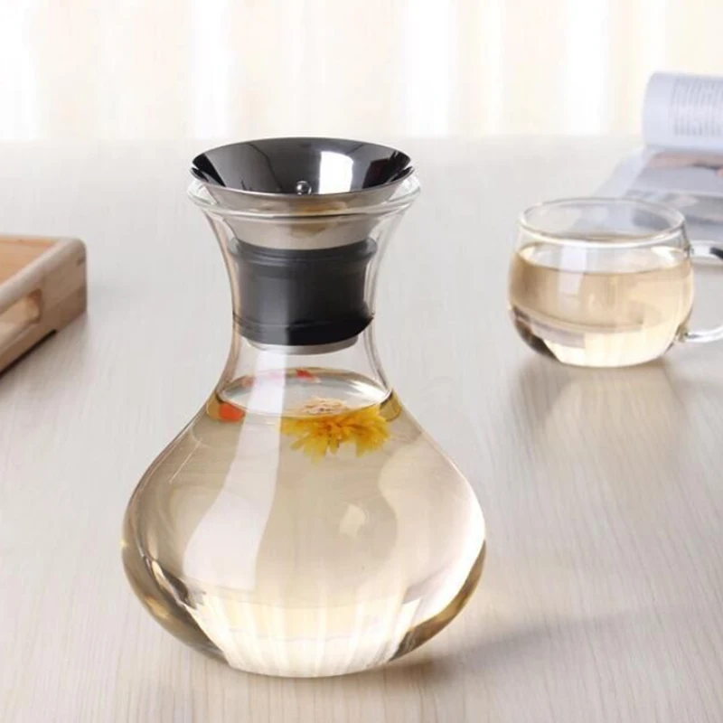 

1/1.5L Transparent Glass Carafe With Stainless Steel Lid Water Carafe Gift Glass Jug Gifts Water Jug Simplicity Water Bottle