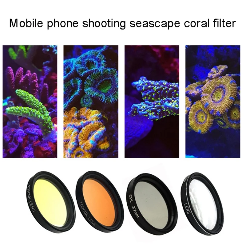 

Aquarium Smartphone Camera Lens Filter 4 in 1 Kit Yellow Orange Lens Filter for Coral Reef Aquarium Photography