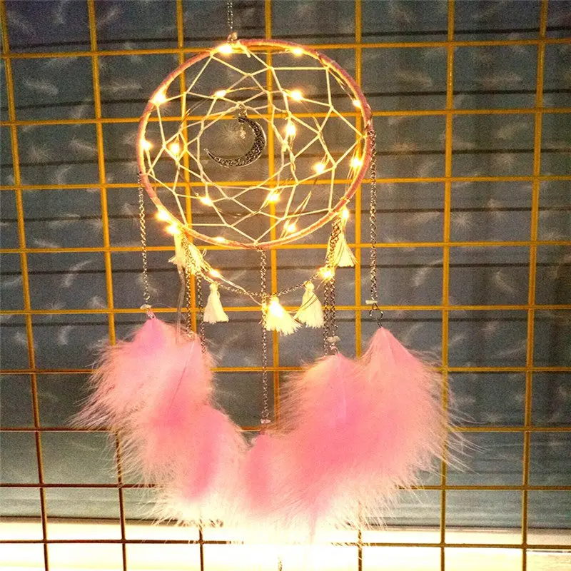 Pink Ловец снов, китайский колокольчик Индийский стиль перо кулон Ловец снов настенное украшение для дома подарок - Цвет: Pink