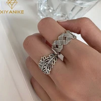 xiyanike silver color geometric hollow leaves cross braided line ring female fashion retro simple jewelry accessories
