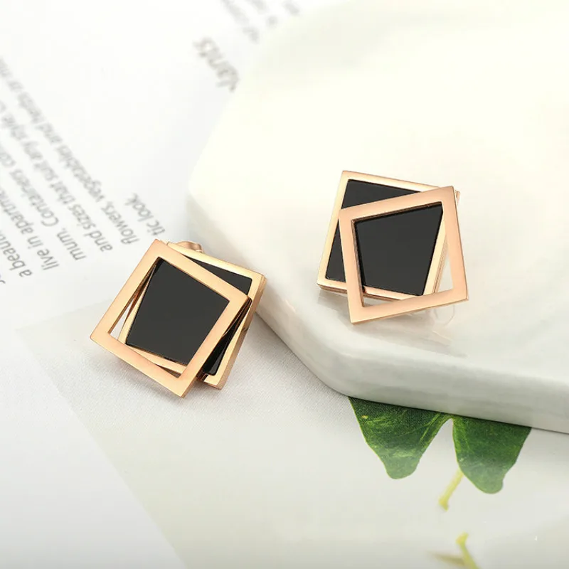 Женские квадратные серьги-гвоздики из титановой стали | Украшения и аксессуары