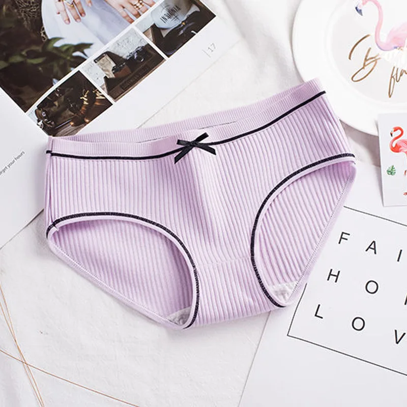 

Women's Thread Waist Underwear Breathable Briefs Cotton Solid Color Cute Bow Manufacturers Wholesale