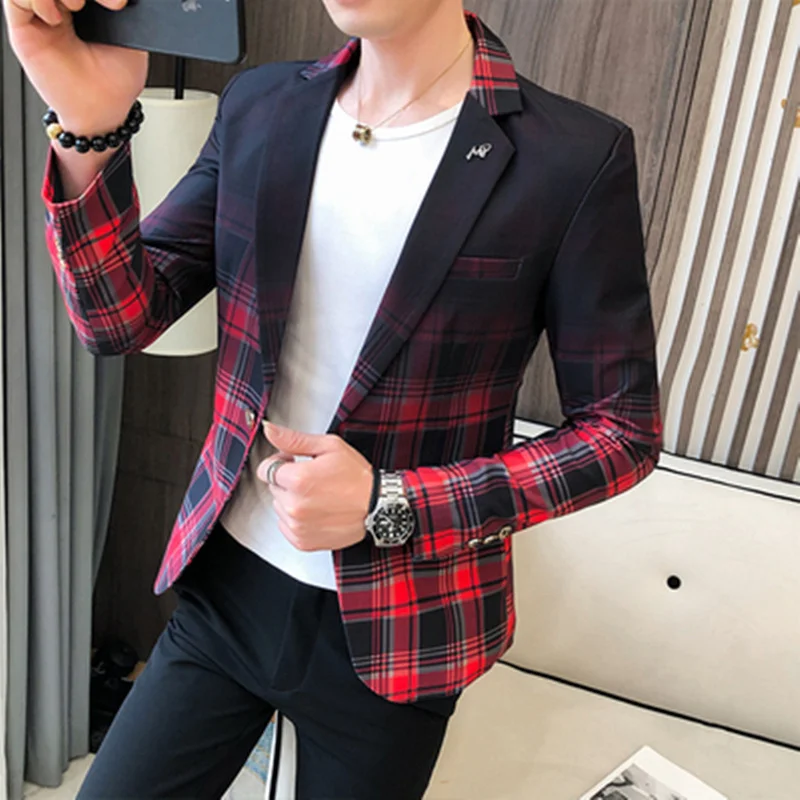 

2021 new style Premium color scheme for men slim fit business plaid Blazers/Male fashion Leisure suit coat plaid Jackets S-3XL