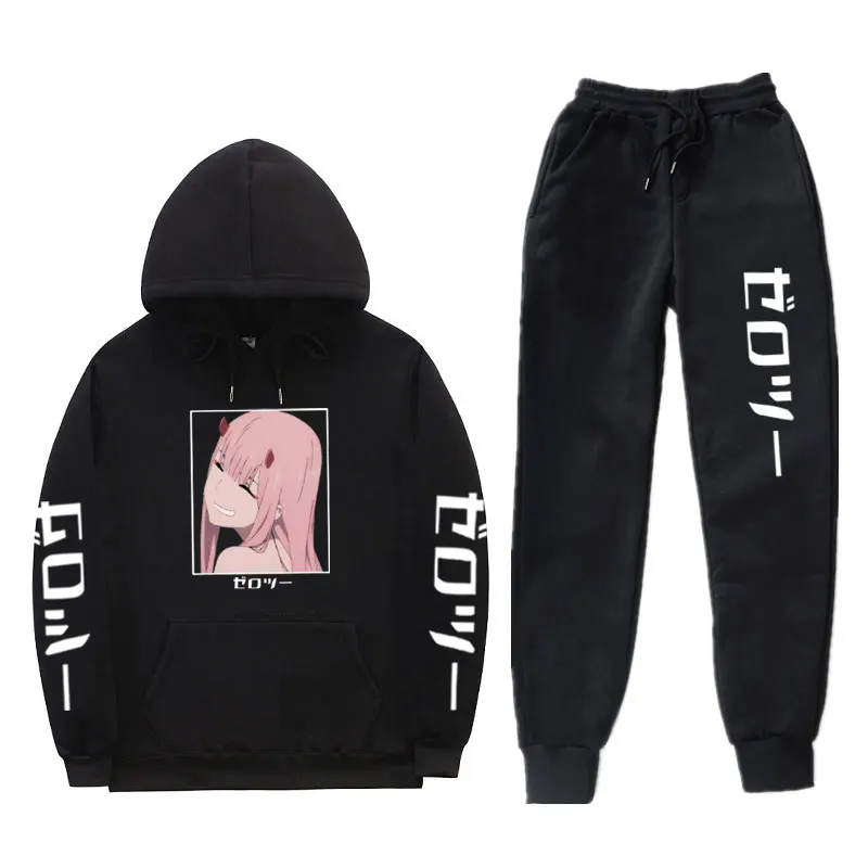 

Zero Two Hoodie Darling In The Franxx Print Men's woman Sets 2 Pieces Sets Tracksuit Winter Hoodies Sweatshirt+Drawstring Pants