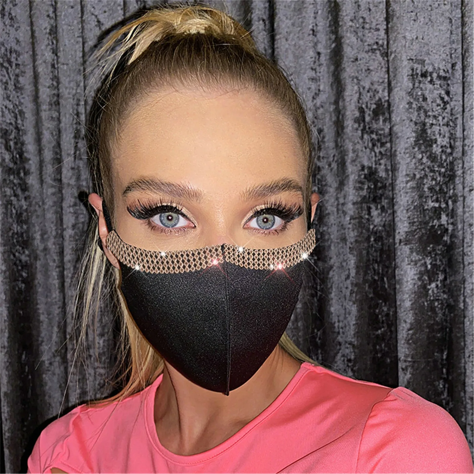 

2021 Fashion Face Decor Jewelry Elastic Mask With Rhinestones Fashion Masks Sparkly Rhinestone Mask Face Bandana Party Gift