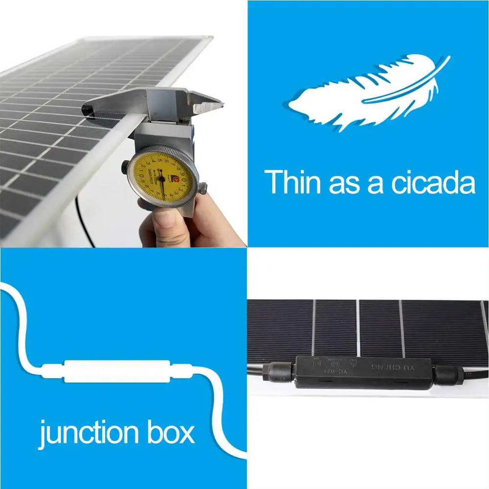 

flexible solar panel 100w super thin panel solar 12v 800w 1000w charger for RV/ lights fan