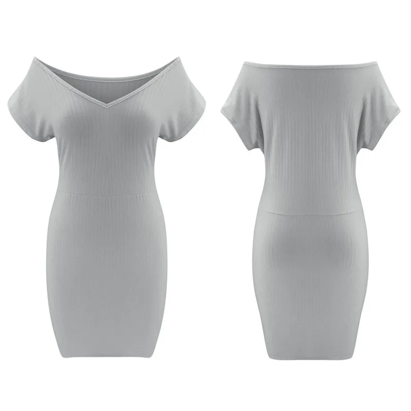 

Summer Solid Sexy Deep V Neck Slim Women's Mini Package Hip Knitt Dress 2020 Fashion Casual Short Sleeve Ladies Dresses