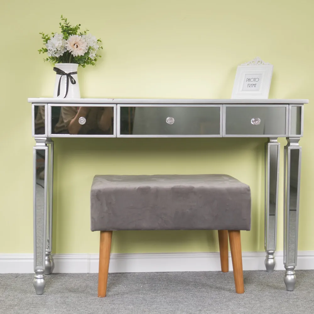 

3-Drawers Mirror Dresser Dressing Table Console Table Easy Assemble Clean 106x38x76CM[US-Stock]