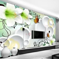 custom wallpaper for walls 3d stereo circles beautiful lily flower tv background photo wall mural modern living room papel de p