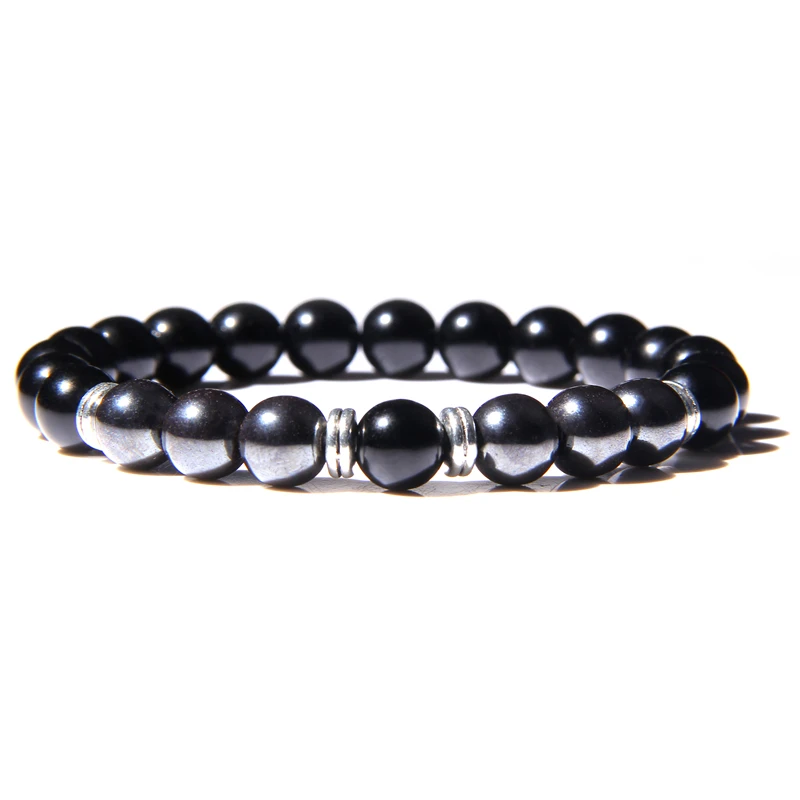 Men Bracelet Natural Stone Black Hematite 8mm Round Tiger eye Beads Charm Bracelets Homme Jewelry Gift Male Bangle Yoga pulseras | Украшения