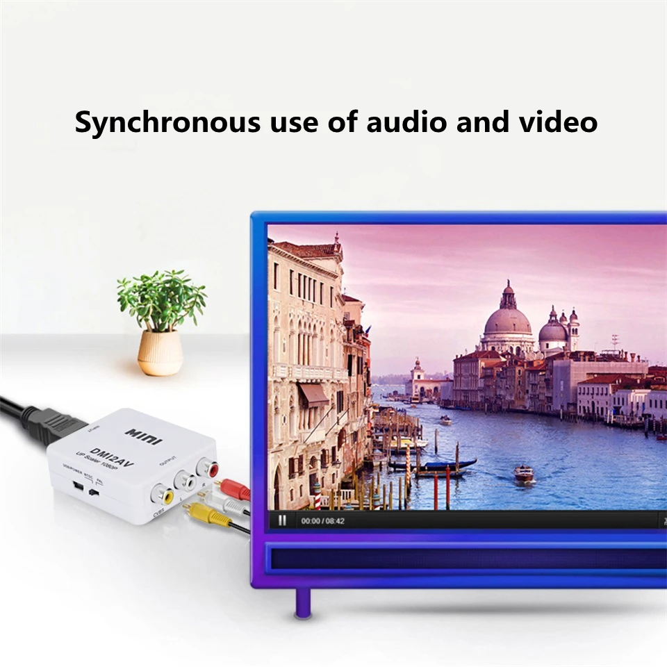 HDMI-совместимый с RCA преобразователем AV/CVSB L/R видеобокс HD 1080P HDMI2AV поддержка NTSC PAL