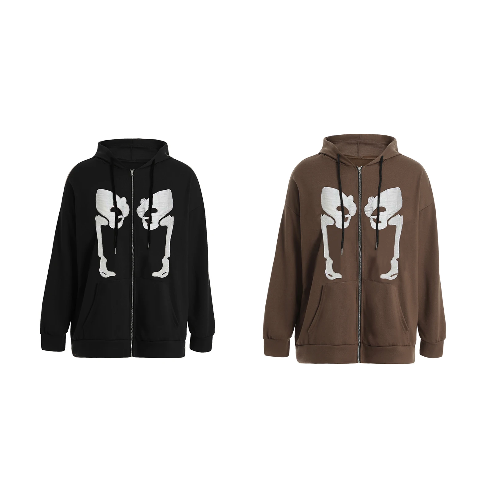 

Female Hoodie, Cartoon Patterns Print Long Sleeve Hooded Blouse with Big Pockets for Girls, Black/Coffee