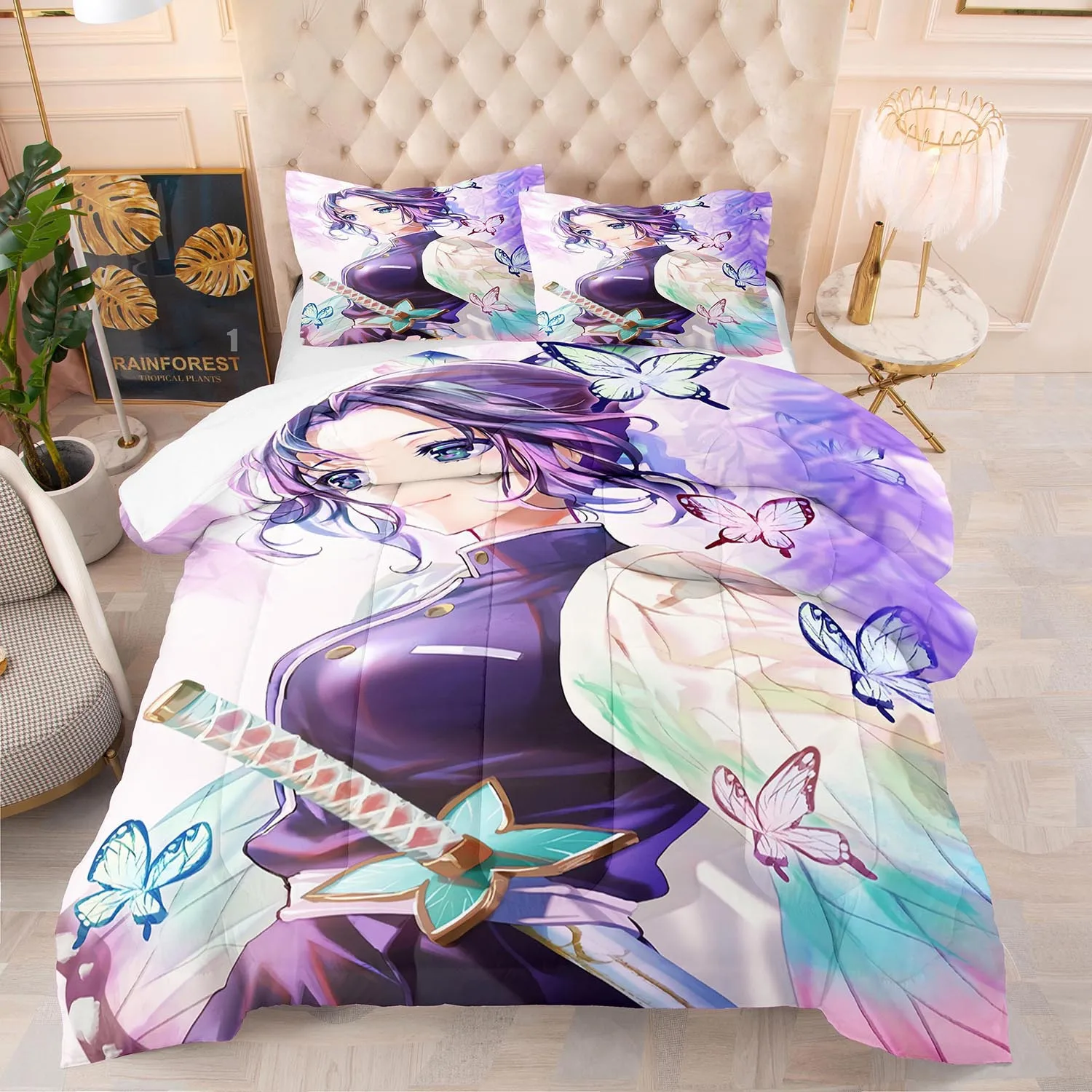 Anime Demon Slayer Kochou Shinobu Kamado Nezuko Cosplay Duvet Cover Bedding Set Full Size King Bed Comforter Quilt Cover Home