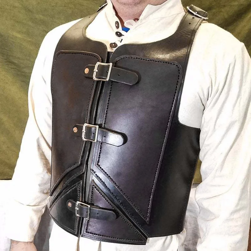 

Новинка средневековый кожаный жилет мужская Броня война Larp Рыцарь Воин армия Римский Archer Tabard куртка Темный изгой наряд вечерние Косплей