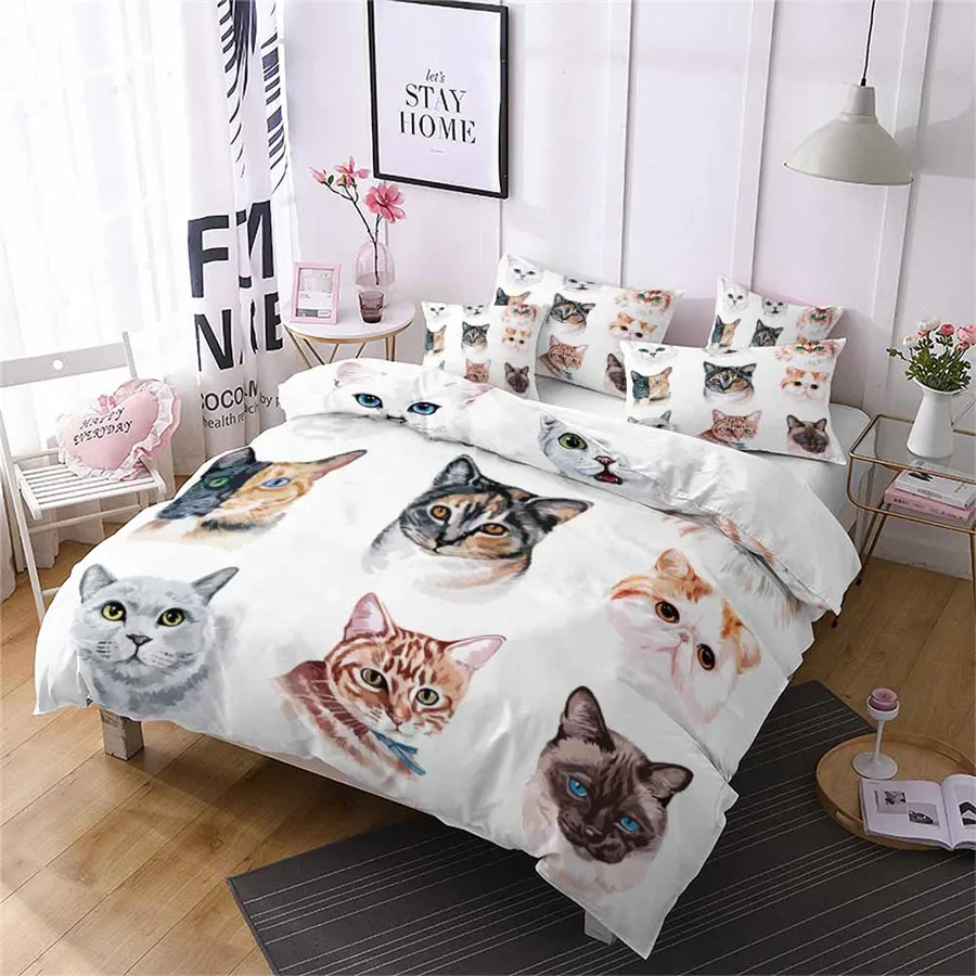 

HELENGILI 3D Bedding Set Cartoon Cat Print Duvet Cover Set Bedcloth with Pillowcase Bed Set Home Textiles #YC-100