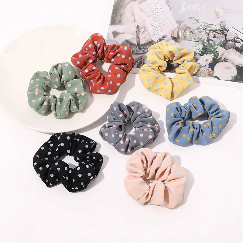 2021 Polka Dots Hair Scrunchies Elastic Rubber Bands Ponytail Holder Fashion Hair Ties Rope Korean Headwear Hair Accessories