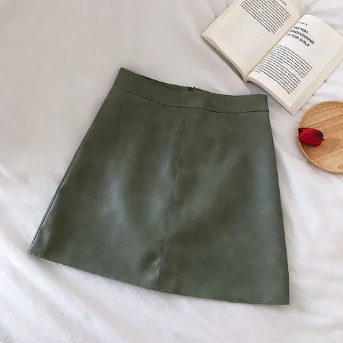 Neploe/черная высокая талия A Line Jupe Femme осенне-зимняя верхняя одежда мини Короткая Faldas Mujer облегающая кожаная юбка для женщин 46411 - Цвет: green