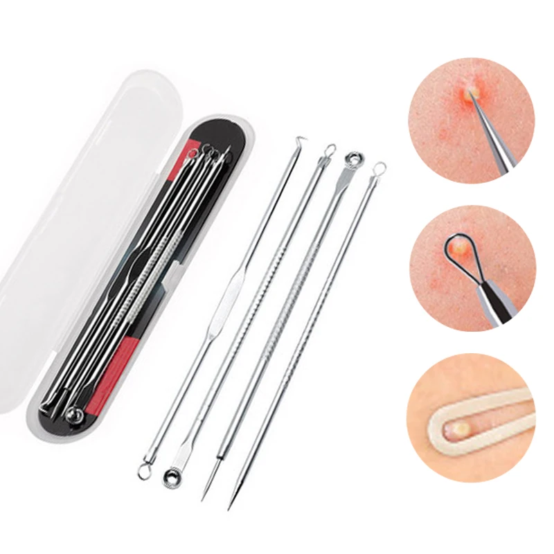 

4pcs/set Blackhead Comedone Acne Pimple Blackhead Remover Tool Spoon for Face Skin Care Tool Needles Facial Pore Cleaner