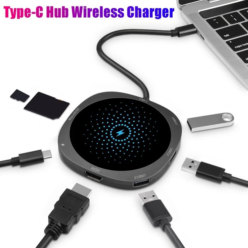 

Type-C Hub Wireless Charger USB C Docking Station PD+USB3.0+HDMI-Compatible For Iphone12