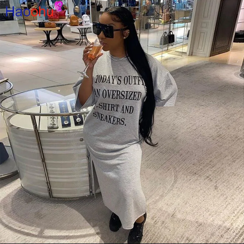 

HAOOHU Women Todays Outfits Letter Print Long Dress Sexy Club Party Night Casual Long Loose Dresses vestidos de fiesta