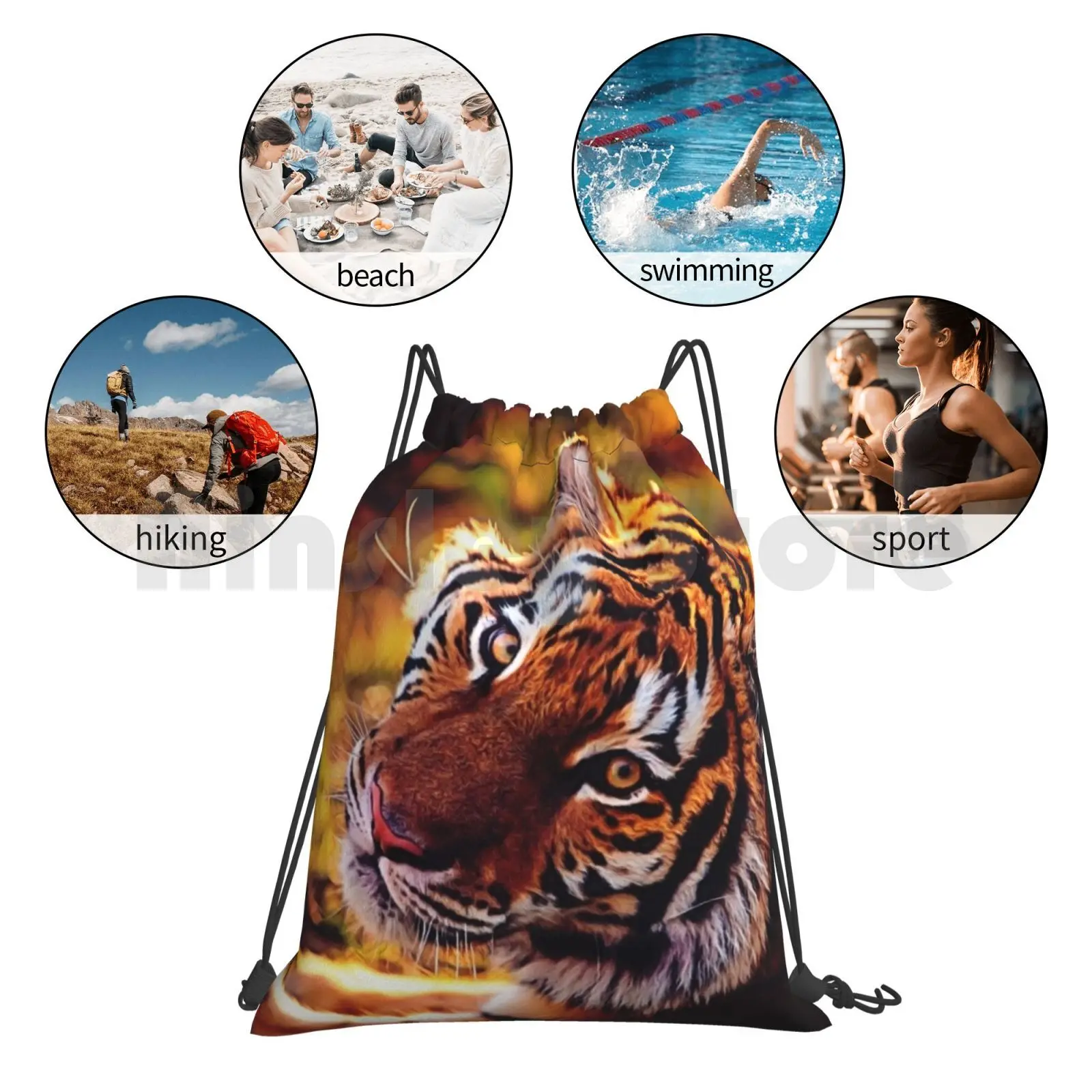 

Beautiful Tiger Backpack Drawstring Bags Gym Bag Waterproof Tiger Animals Nature Wild Wildlife Tiger Face Tiger Portrait