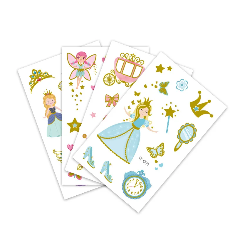 Детские наклейки с татуировками мультяшное платье принцессы замком горячим