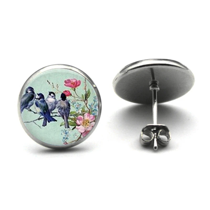 

Vintage Women Charms Antique Birds Art Stud Earrings Wedding Party Jewelry Fashion Peacock Hummingbird Earrings Women's Colorful