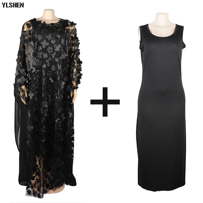 Style2Black 2pcs set Африканские платья для женщин Дашики кружевная африканская одежда Bazin Broder Riche вышивка блестками Robe Boubou Africain платье платья - Цвет: Style2Black 2pcs set