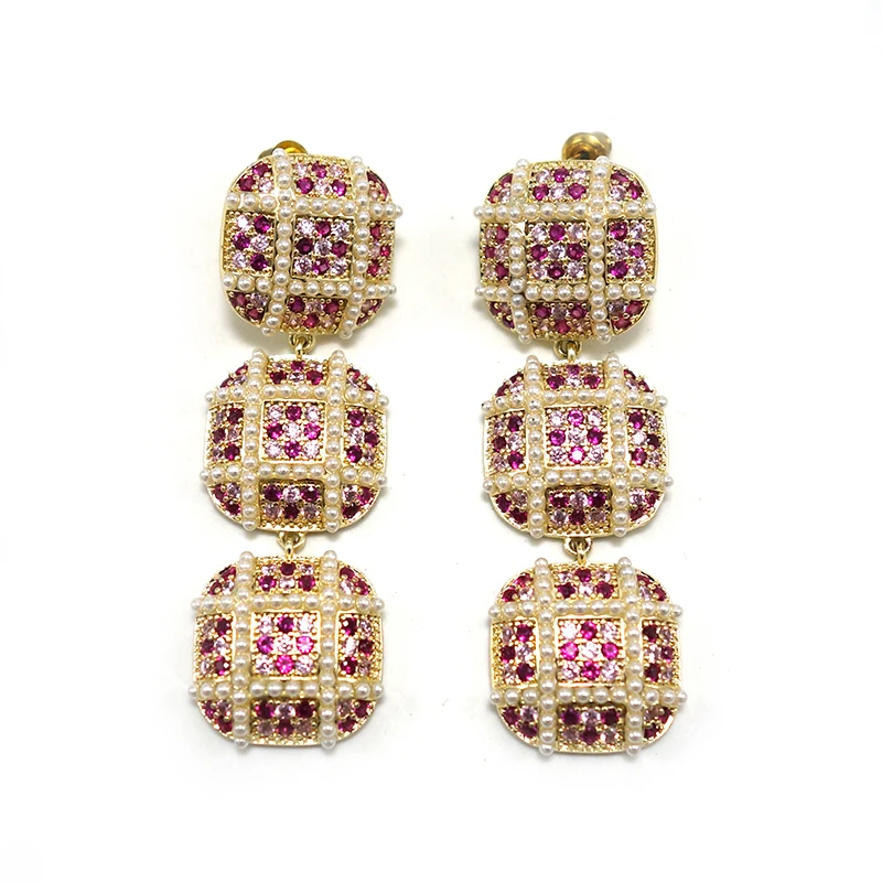 

62mm Famous Charms Square pearl Trendy Women Earrings Cubic Zircon Drop Earring For Women Wedding Party Accessories