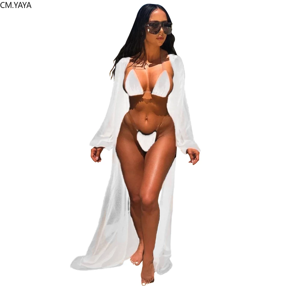 Женский летний пикантный пляжный однотонный плащ с длинным рукавом и V-образным