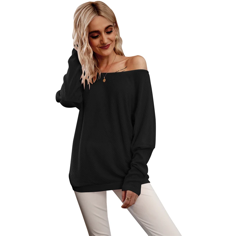 Женский пуловер оверсайз с открытыми плечами и длинным рукавом вязаный джемпер