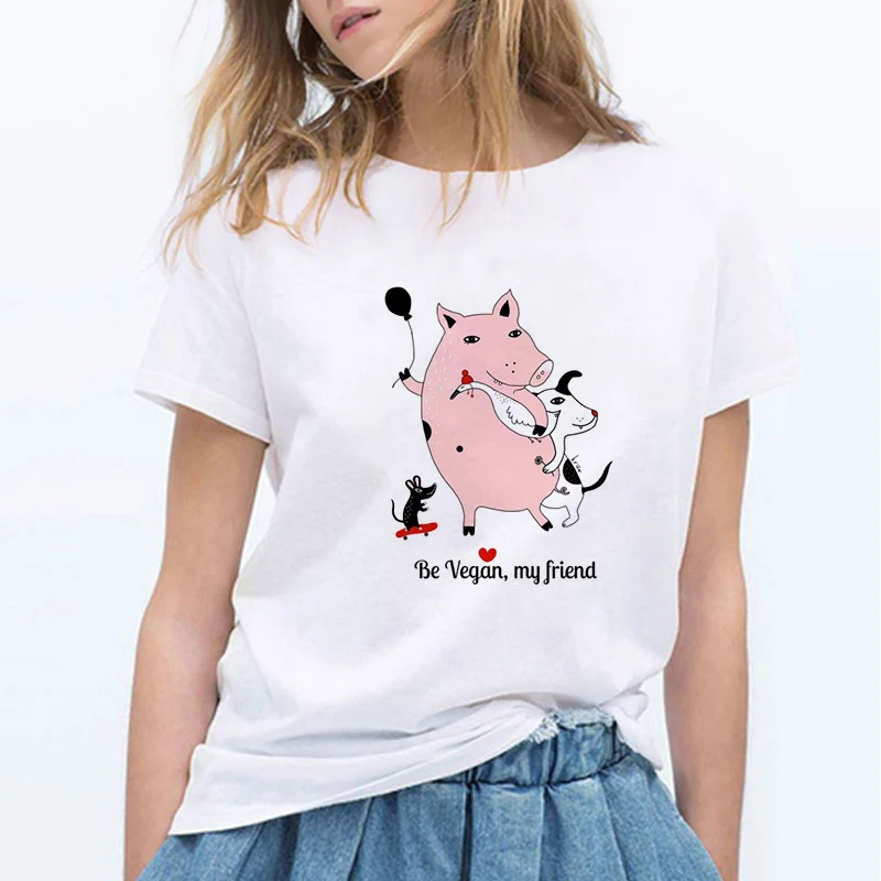 Женская футболка с короткими рукавами Lus Los Not your mom milk Vegetarian Pig Повседневная
