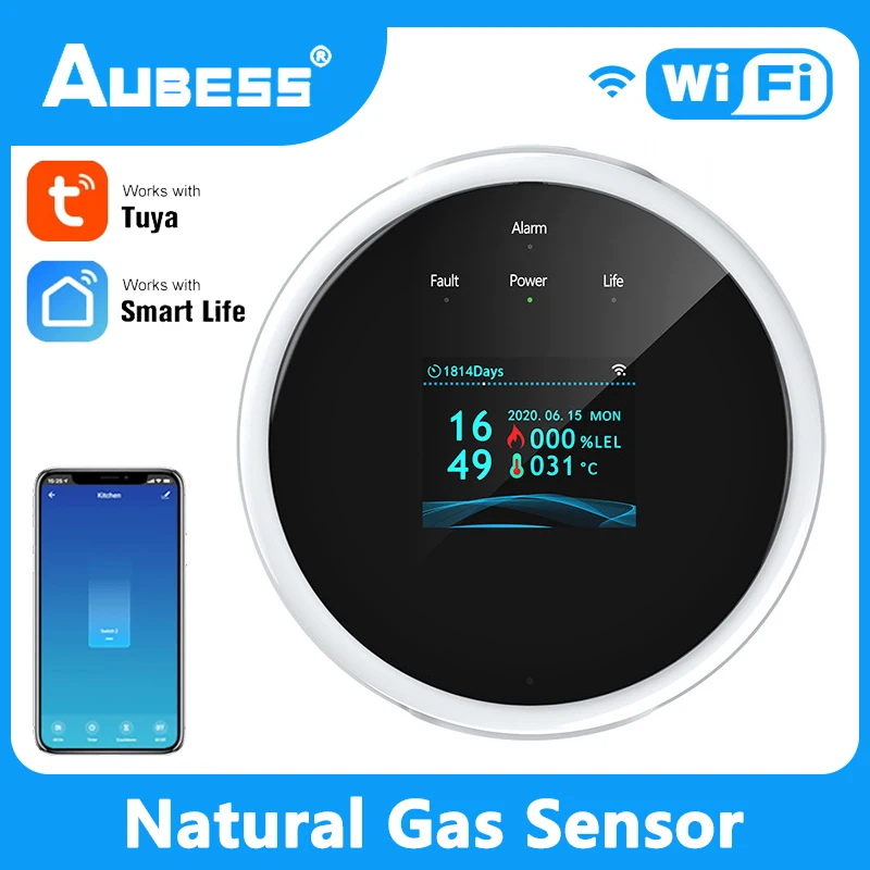 

Датчик утечки природного газа Tuya Smart Life с Wi-Fi, бытовой детектор утечки горючего сжиженного углеводородного газа, охранная сигнализация для у...