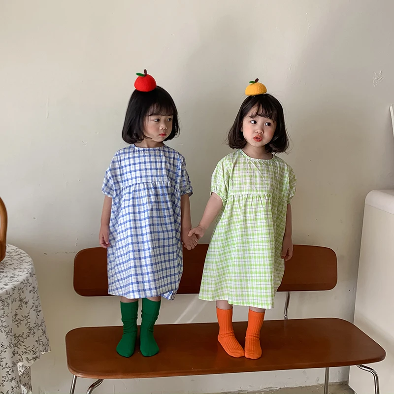 

Menoea Girls Plaid Casual Dresses 2021 New Summer Kids Princess Fancy Clothes Korean Fashion Children Party Suits 2-6Y