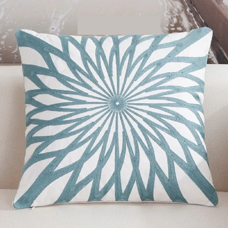 Хлопковая наволочка с вышивкой наволочки Геометрическая синяя для подушки