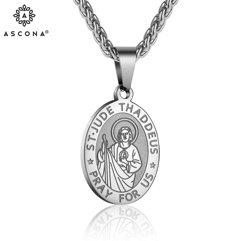 

ASCONA Pendant Necklace Men's Fashion Simple Stainless Steel Men's Necklace St Jude Thaddeus Protective Necklace Wholesale