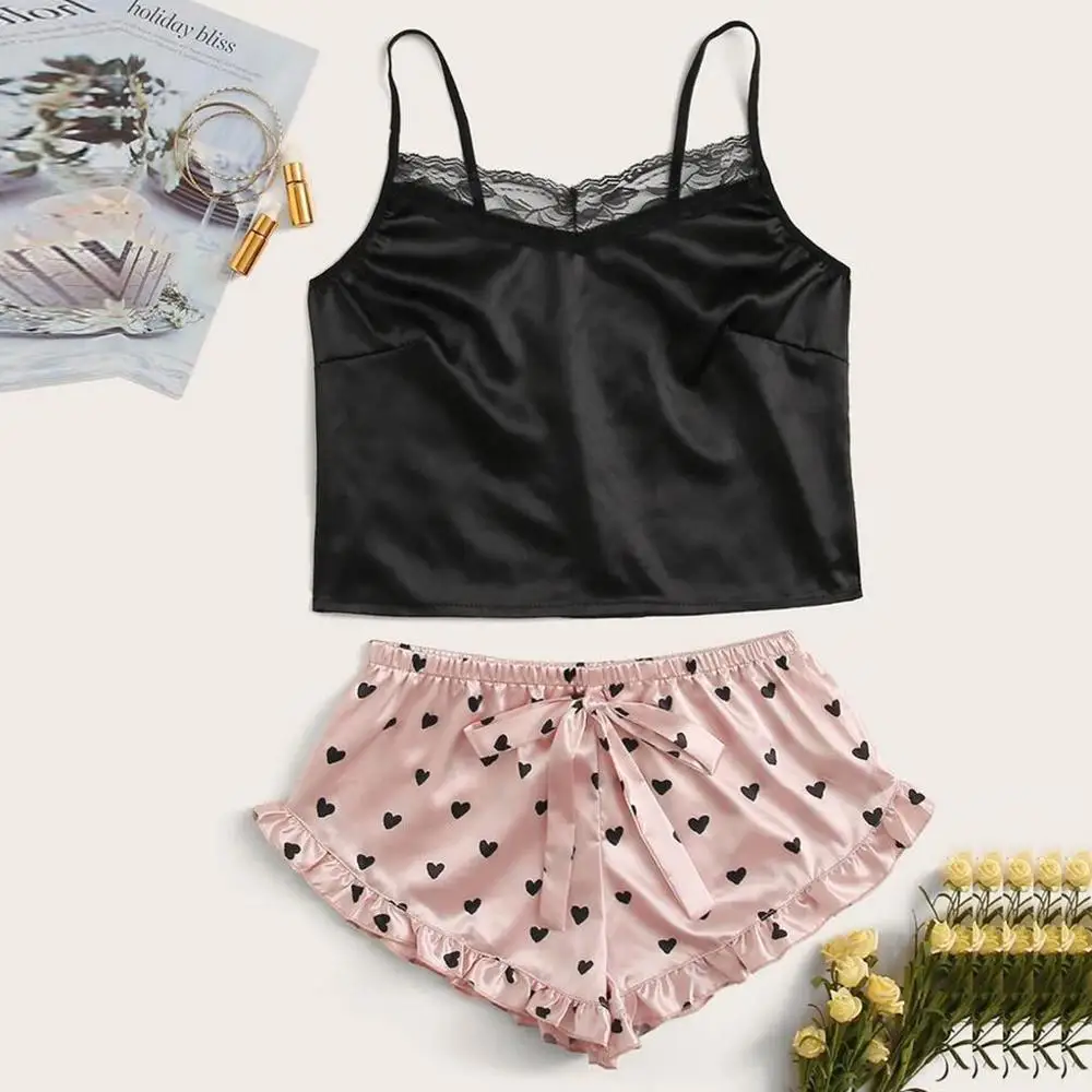 Шелковые пижамы из двух частей женское сексуальное белье пижама Mujer Femme Pizama